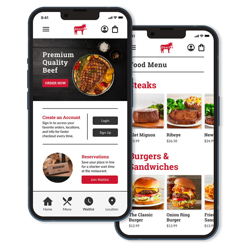 steakhouse app mockup